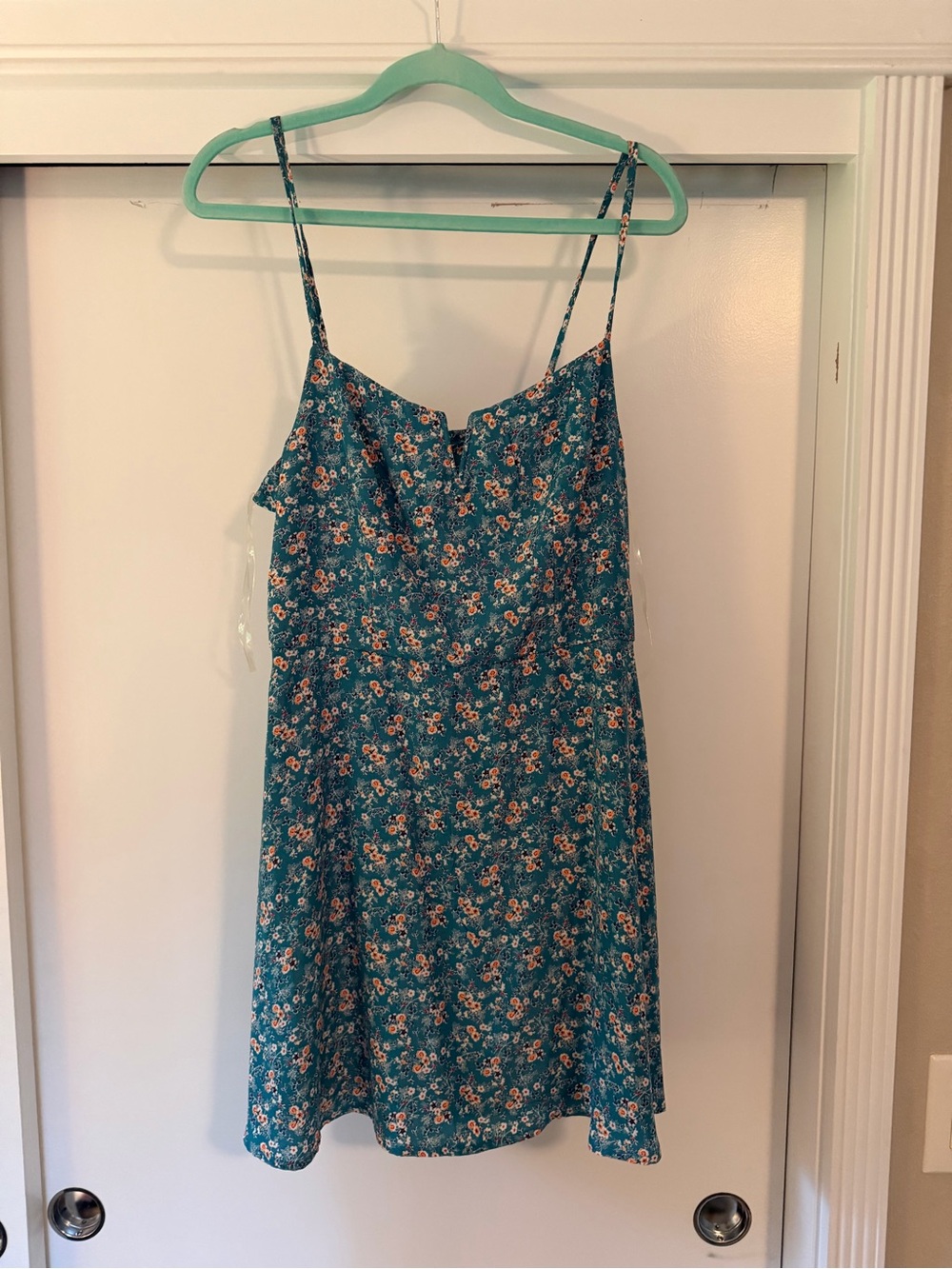 Floral Teal Spaghetti-Strap Mini Dress